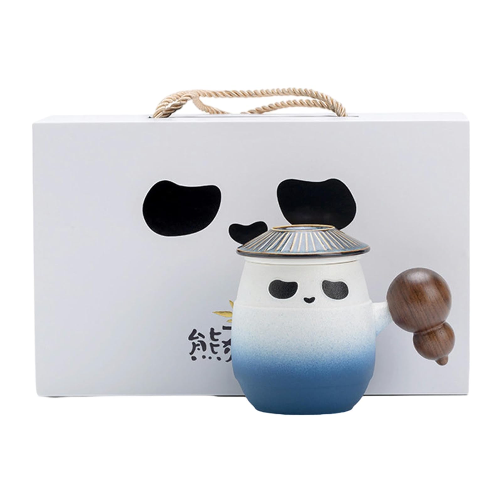CAPIJIONG Bureau en céramique de 300ml/10 oz avec couverture, fabrication de thé, séparation du thé, filtre personnel, tasse de panda, tasse d'amoureux pour le bureau-boîte-cadeau - bleu-301-400ml