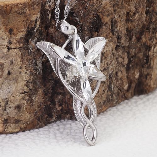 925 Sterling Silver Arwen Evenstar Necklace, Elvish Pendant Necklace with 5A Cubic Zirconia, Elven Jewelry Gift for Women, 1.18x1.97 Inches3