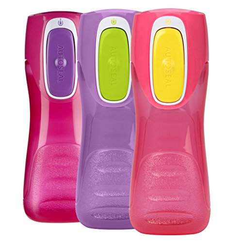 Contigo AUTOSEAL Trekker Kids Water Bottles, 14 oz, Magenta, Cherry Blossom & Amethyst, 3 Pack