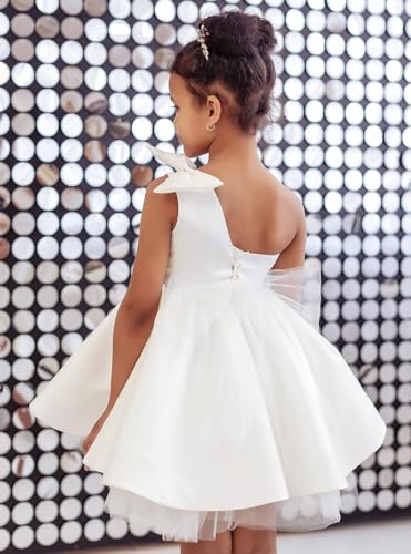 One Shoulder Flower Girl Dresses for Wedding Toddler Short Tutu Satin Tulle Girl Dress for Birthday Formal Party3