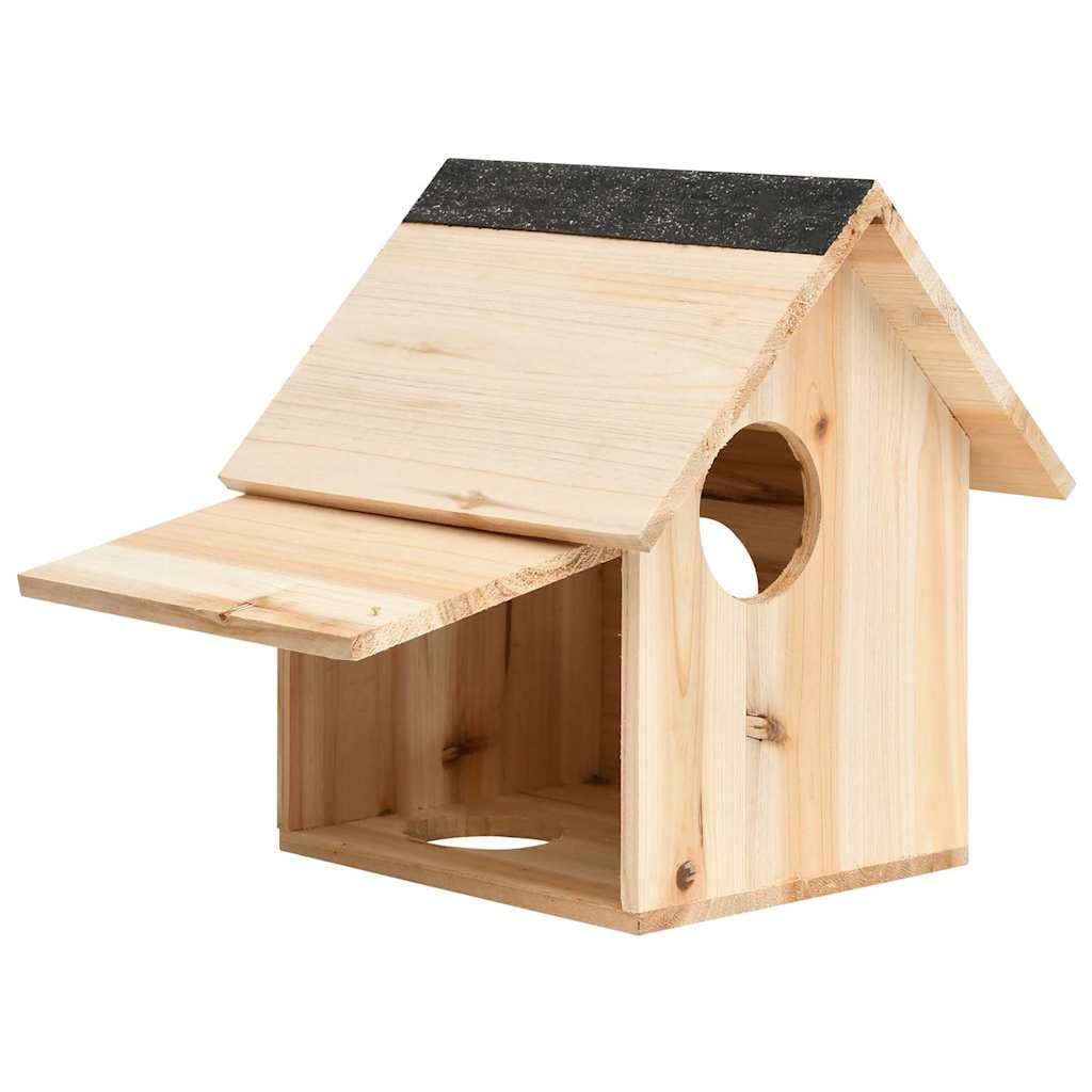 Domek dla wiewiórek, drewno lite 26 x 25 x 29 cm, z dachem i trzema otworami wejściowymi do bezpiecznego użytku na zewnątrz, idealny dla gryzoni, małych zwierząt, do użytku na zewnątrz i