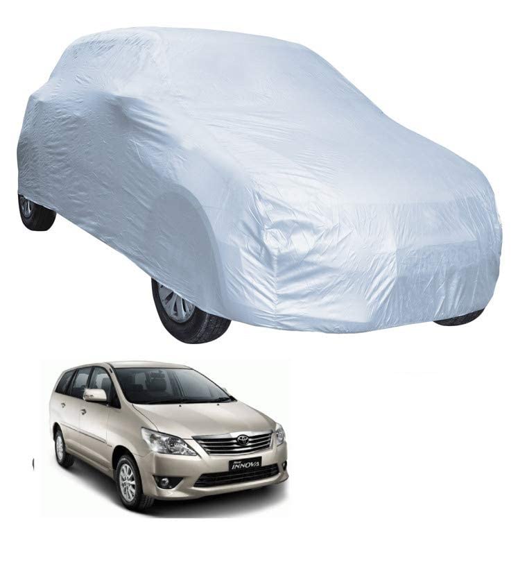Image of Auto Hub Car Cover Compatible with Innova Old with Mirror Pocket, Water Resistant, Triple Stitched, Innova Car Cover- Plain Silver