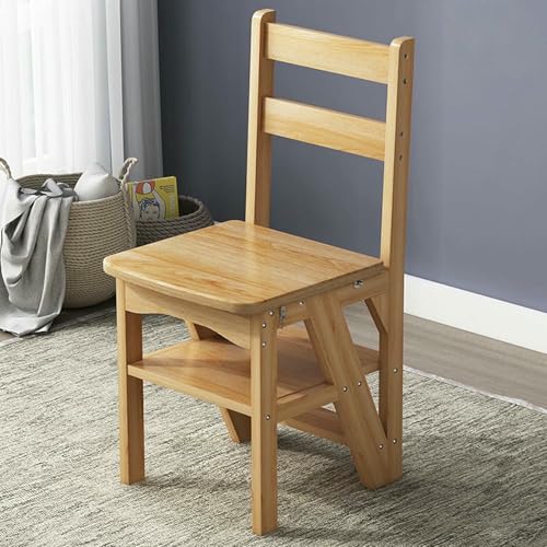 Escalera silla madera CNPRAZ convertible en taburete plegable y estantería multifunción 5