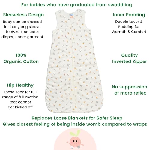 Image of Pure Cotton Baby Sleeping Sack Bag, Baby Sleeping Pod, Inverted Zipper, Snap Buttons, Inner Padding Filling
