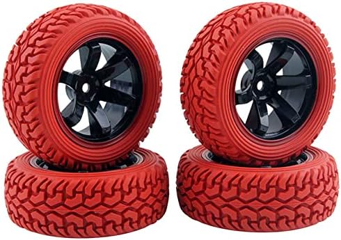 LAFEINA 1:10 Rally Car 75mm Rubber Tires and Wheel Rims for 1/10 Scale HSP 94123 HPI Kyosho Tamiya RC On Road Car(Red)