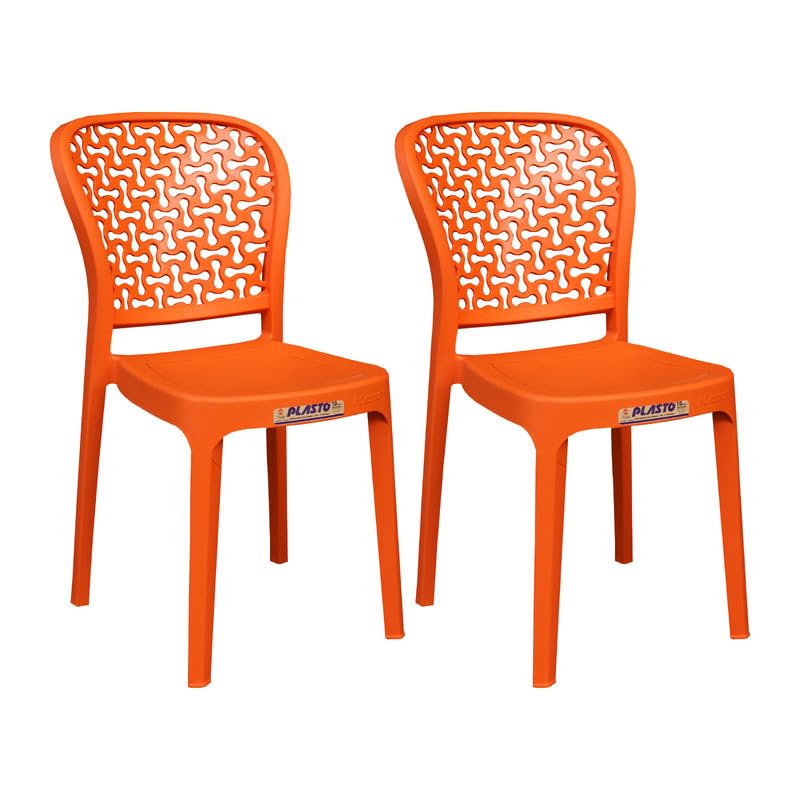 Image of Plasto Chair Luxury with Comfortable Back Posture, Without arm, Dining, Bedroom, Kitchen, Living Room, Garden | Bearing 150KG Capacity | Strong & Sturdy (Oranage)