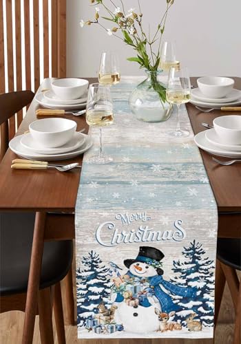 Atuitaisyou テーブルランナー テーブルクロス 食卓飾り おしゃれ 北欧風 家庭用 滑り止め リネン風 パーティー イベント 長方形 茶室 テーブルセンター クリスマス ツリー 雪だるま 木目 幅46cm×丈183cm