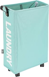 DOKEHOM Paniers à linge avec des roues, Pliable Sac à linge, Pliage Grande Capacité Corbeilles à linge (Bleu, M)