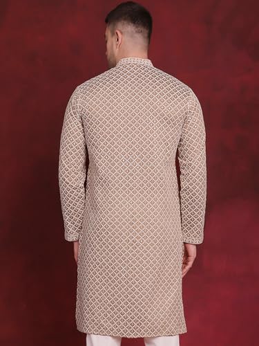 Image of Jompers Men's Silk Blend Regular Fit Sequin Chikankari Front Open Kurtas