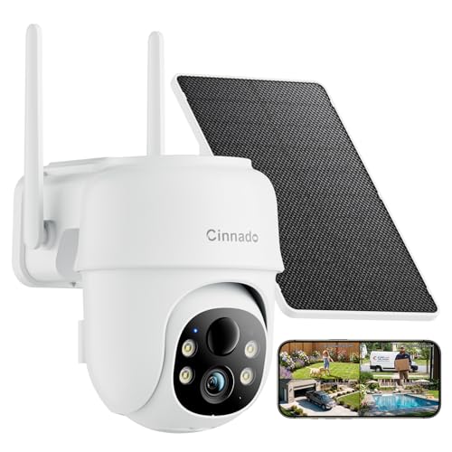 Cinnado Überwachungskamera Aussen Akku Solar - 2K Kamera Überwachung Aussen WLAN Outdoor kabellos Solarpanel 360 Grad PTZ PIR Bewegungsmelder IP65 Farbnachtsicht Zwei-Wege-Audio (Weiß)