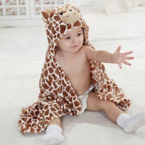Image of TONWHAR 0-4 Years Toddlers' And Kids' Boys Girls Animal Face Hooded Blanket Baby's Bathrobe,Plush After Bath Blanket (Cow)