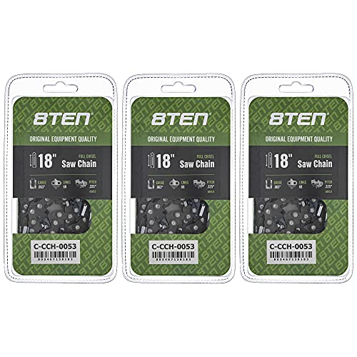 8TEN Full Chisel Chainsaw Chain 18 Inch .063 .325 68DL for Stihl 025 MS 230 250 251 (3 Pack)