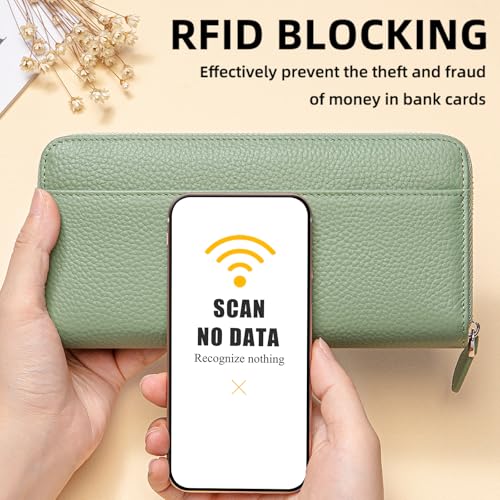 Image of RFID Blocking Womens Zipper Wallet Leather Large Capacity Billfold Clutch Zip Around Wallets for Women