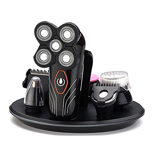 Electric Shaver Bald Head Shaver 5 in 1 Men's Grooming Set Wet/Dry Hair Trimmer Facial Brush Hair Razor Rechargeable Waterproof Cordless Shaving Machine for Head Face Neck Feet (5 in 1 Shaver Set)