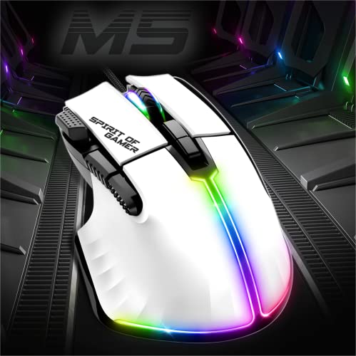 Spirit Of Gamer | Mouse Gaming Bianco Cablato Pc 12800 Dpi | Mouse Rgb Con 8 Pulsanti Programmabili Di Cui 1 Rapid Fire | 13 Effetti Di Retroilluminazione | Mouse Ergonomico Con Appoggio Per Pollice - 7