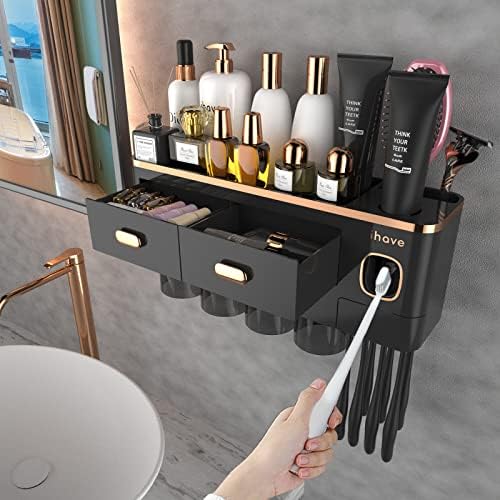 iHave Toothbrush Holders Wall Mounted with Toothpaste Dispenser &...