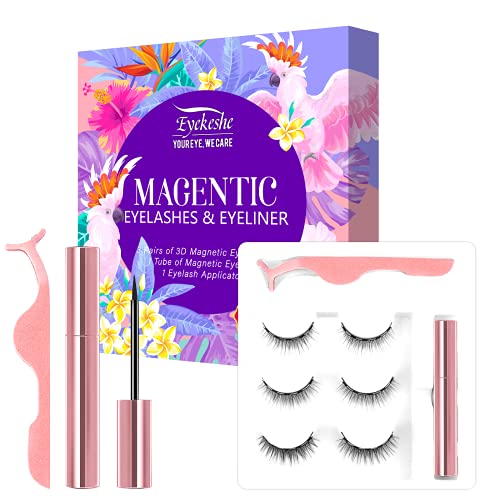 EYEKESHE Magnetic Eyelashes with Eyeliner, 3 Pairs Natural Looking Magnetic Eyelashes, Short Small Magnetic Lashes Kit with Waterproof Magnetic eyeliner , No Glue Needed & Easy to Remove