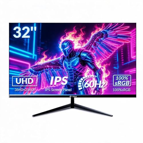 CRUA 32 Zoll IPS Gaming Monitor, UHD (3840 * 2160P) 4K 60HZ IPS 100% sRGB Professional Color Gamut Computer Monitor, 1msGTG with FreeSync, Low Blue Light, VESA Mountable(HDMI,DP)-Black