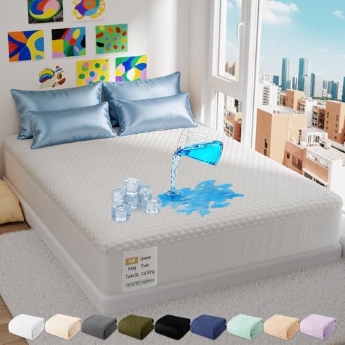 OhGeni 100% Waterproof Mattress Protector,Full Size Mattress Soft Pad,Pet Hair & Bedwetting Resistant,Cooling Breathable Fitted Sheets,Washable Bed Cover,Non-Slip Deep Pocket,Noiseless for Guest Rooms