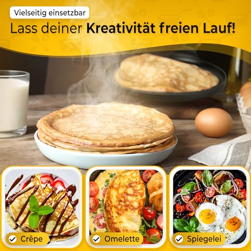 Crepe Pfanne Induktion 26cm mit 3-facher Antihaftbeschichtung inkl. Spatel & Verteiler aus deutschem Buchenholz - Pfannkuchenpfanne für ALLE Herdarten - Flache Crepes Pfanne ohne PFOA + PFOS – Bild 6