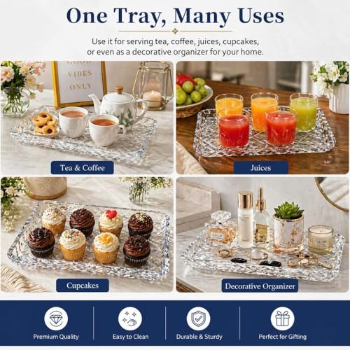 Image of PrimeWorld Glass Plate Set of 2-280 mm | Crystal Clear Large Serving & Dinner Plates for Pasta, Salad, Desserts & Snacks | Elegant Glass Dinnerware for Home, Parties & Gifting