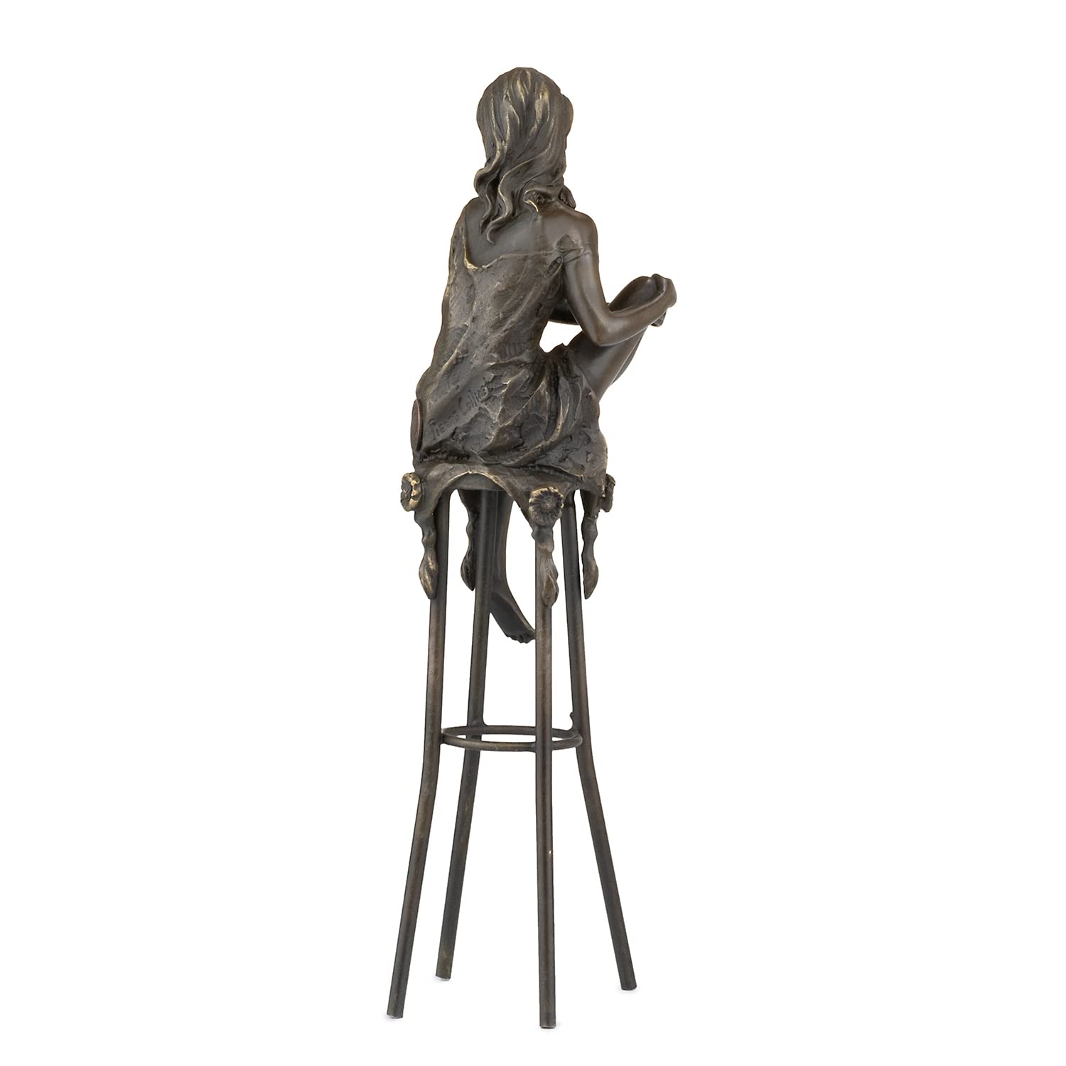 Moritz Bronze Frau auf Barhocker aufrecht 27,5 cm Akt Skulptur Deko Statue | Massive Handarbeit, sitzende Dame mit übereinandergeschlagenen Beinen, Frauenfigur, Wohndeko und Geschenk für Sie