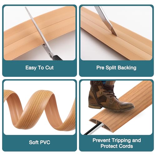 Image of Floor Cord Cover, Cable Protector, 0.63W x 0.31H inches, Wire Cover for Extension Cords, Floor Cable Covers Prevent Cable Trips (Brown Wood, 50-10 Feet)