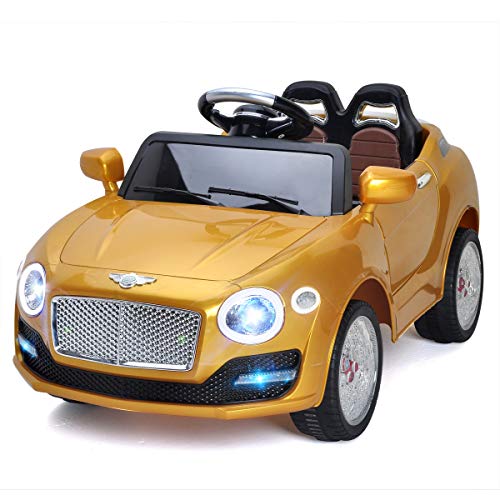 HONEY JOY Kids Ride on Car, 6V 3-Speed Battery Operated Electric Vehicle, Swing Function, Spring Suspension, Horn, Flashing Wheels, Ride On Toy for Baby Girl Boy (Gold)