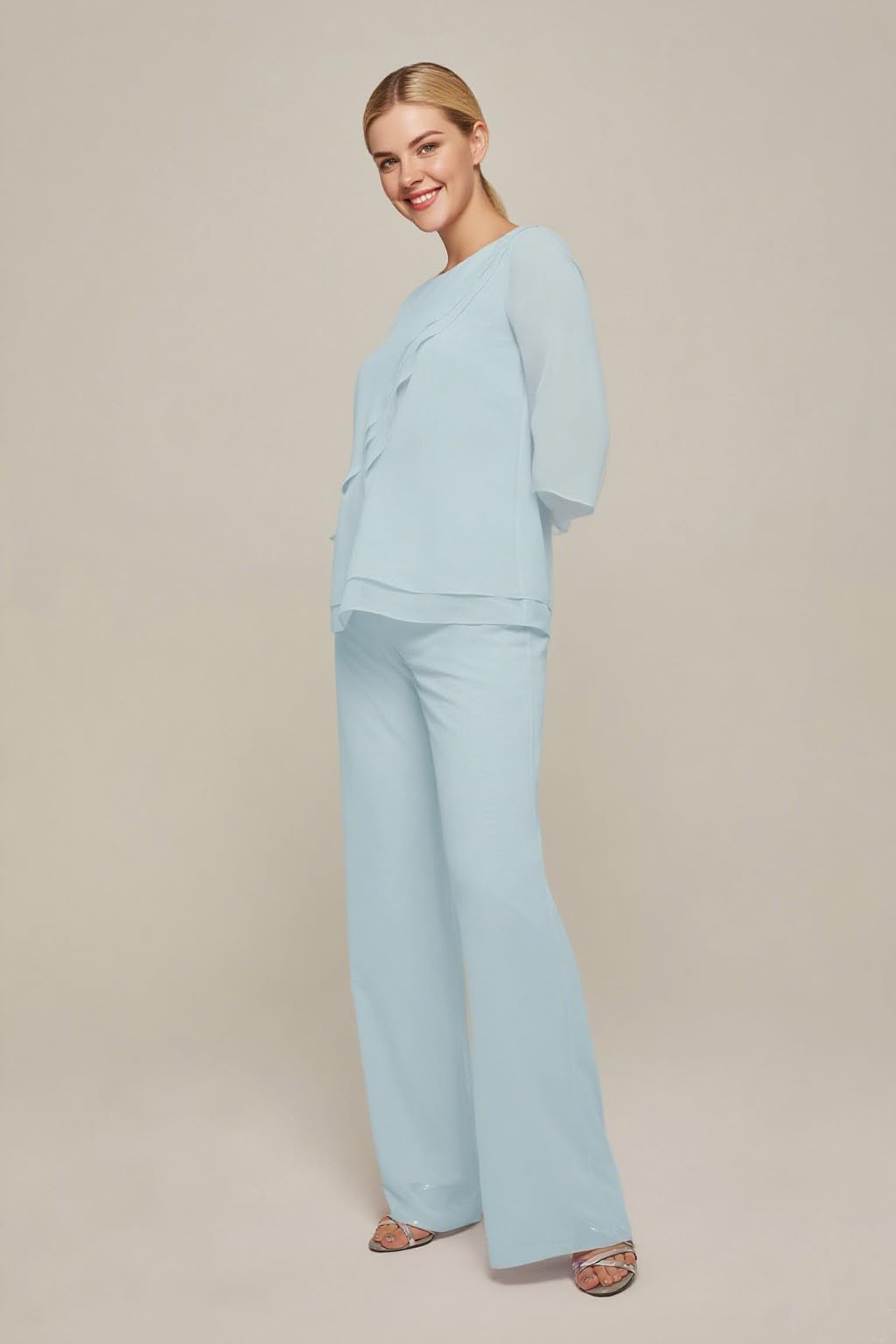 Pantalon de mariage 2 pièces en mousseline de soie pour femme