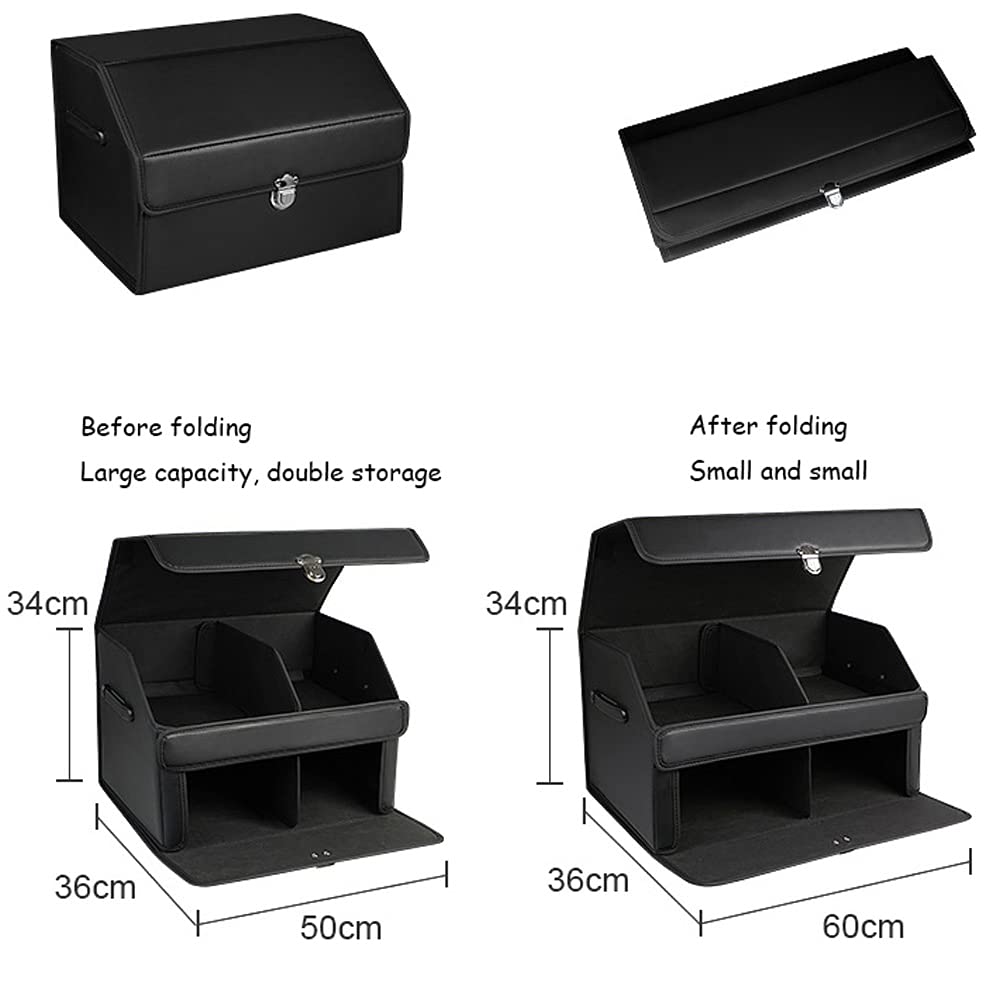 Generico Organizzatore per Bagagliaio Auto - Moderno, Nero, a 2 Livelli, in Similpelle PU Impermeabile, Pieghevole, Antiscivolo, Contenitore per Bagagliaio Auto (Nero a Quadri Rossi 60 * 36 * 34 cm)