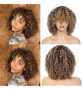 LYOLKSER 200 density short curly human hair wig with bangs 100 percent human hair no lace wig for...