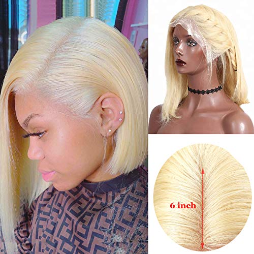 13x6 613 Bob Lace Wig for Women Pre Plucked Long Natural Hairline Blonde Lace Front Wigs Upgraded Deep Parting Human Hair Wig with Baby Hair 8 inch Short Bob Wigs