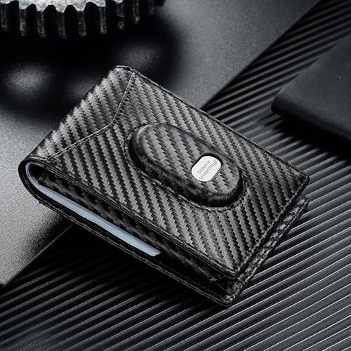 Image of furid Men Wallet for Samsung Galaxy SmartTag2: Slim Minimalist Wallet Compatible with Samsung Tracker Tag - RFID Blocking Wallet with 2 ID Window Carbon Fiber
