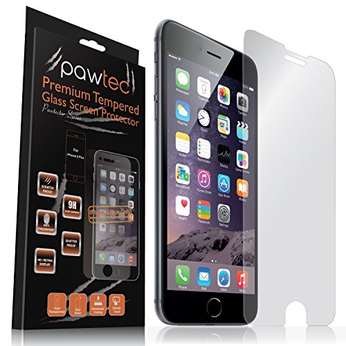 Pawtec iPhone 6 6s 7 8 Plus (5.5 inch) Premium Grade Tempered Glass Screen Protector, HD Quality, Bubble Free, Anti-Scratch, Shatterproof for Apple - 1 Pack in Retail Package