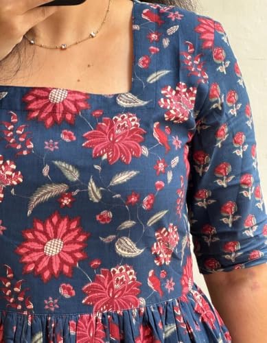Image of Women's Pure Cotton Maxi Midi Dress Western Dress for Women Elegant Floral Printed Long Dresses | Soft & Breathable Fabric | Casual Trending Dress