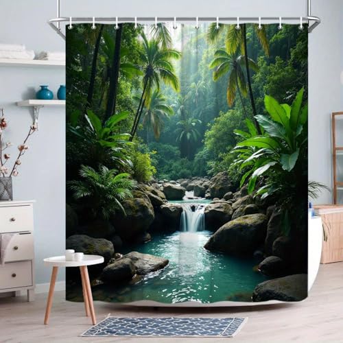 Rideau de douche polyester imperméable cascade tropicale 130x183