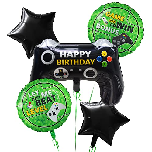 Image of 5 Pcs Video Game Party Decoration, Level Up Birthday Balloons,Video Game Foil Balloon for Game On Birthday Party Supplies