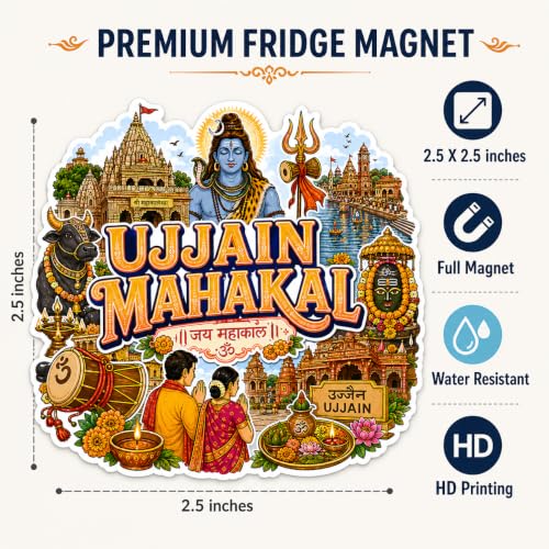 Image of Zesta Wooden Fridge Magnets Set | Refrigerator Decor Magnets for Kitchen | India Souvenir Fridge Magnet Collection | Wooden Magnet for Fridge Door Decoration (Ujjain Mahakal)