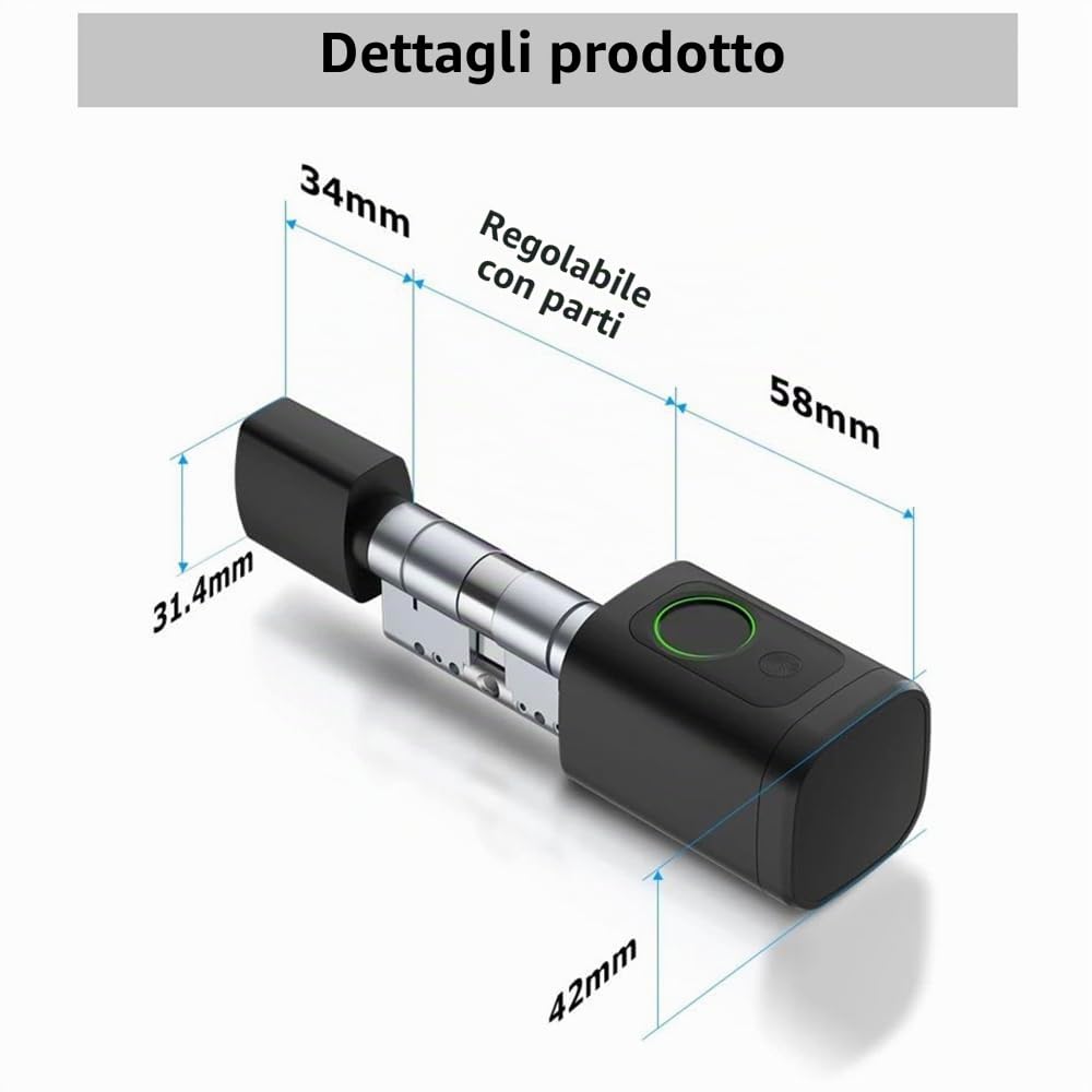 Serratura Smart Porta Blindata,Serratura Wifi,Con chiave, scheda chiave, APP Bluetooth per la serratura della porta, impermeabile, serratura a impronta digitale per porte da 35-45 mm