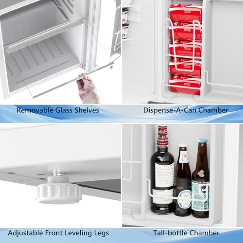 Image of COWSAR 2.6 Cu.Ft Mini Fridge with Freezer, Quiet Reversible Door Compact Refrigerator, Small Refrigerator with 2 Removable Shelves, Adjustable Thermostat, for Office, Bedroom, Dorm, White