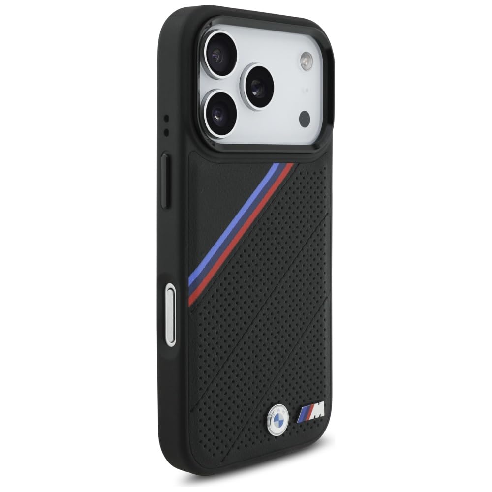 CG Mobile BMW M Tricolor Metal Logo Compatible avec MagSafe Coque pour iPhone 17 Pro (Noir)