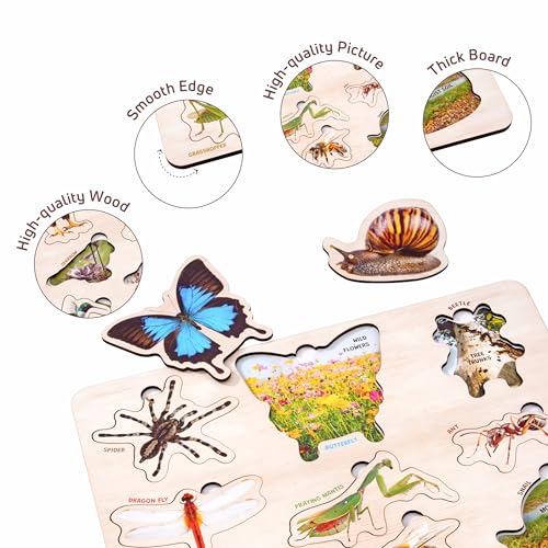 Image of SPARTAN KIDS Wooden Birds & Insect Puzzle (Set of 2) Educational Montessori 3D Puzzle for Kids Ages 3+, Colorful Early Learning Toy for Toddlers, Boys & Girls
