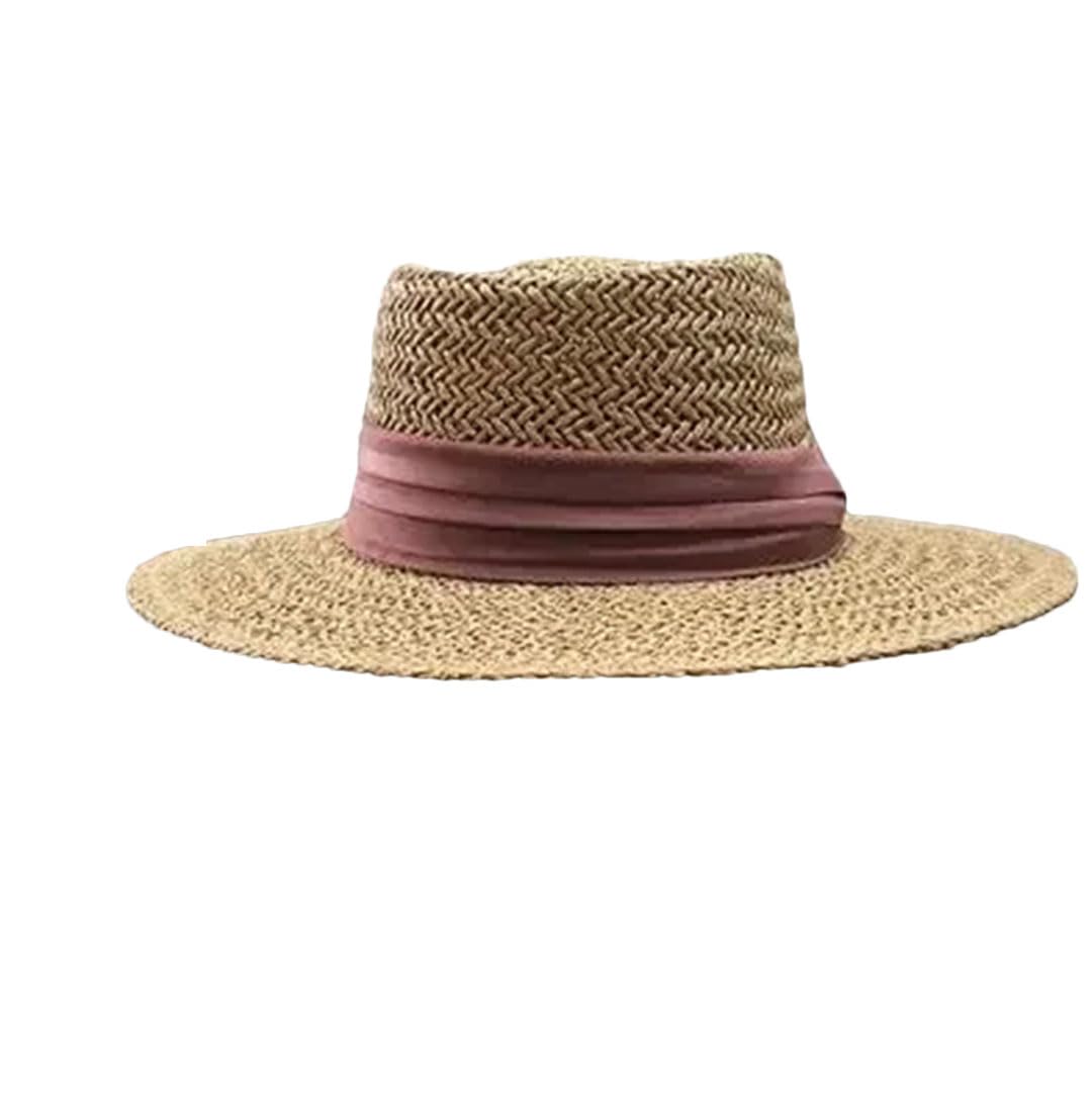 EYRMQWJPC Wide Brim Sun Hat, Women's Straw Summer Sunshade Hat Beach Woven French Style Flat Top Outdoor Multicolor(Khaki Red Belt)