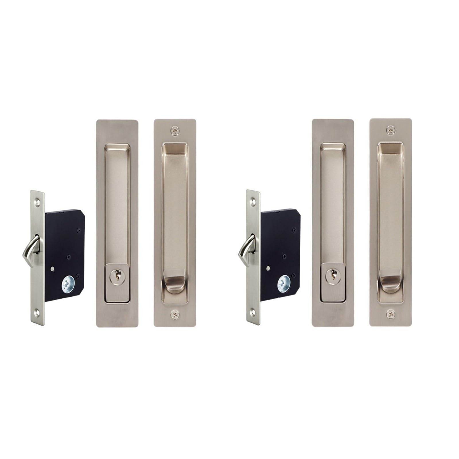 DFHEsdfD Door Handles, 2 Pack Keyed Patio Sliding Set Invisible Recessed Handle Latch Pocket for Barn Wood Furniture Hardware Door(Silver)