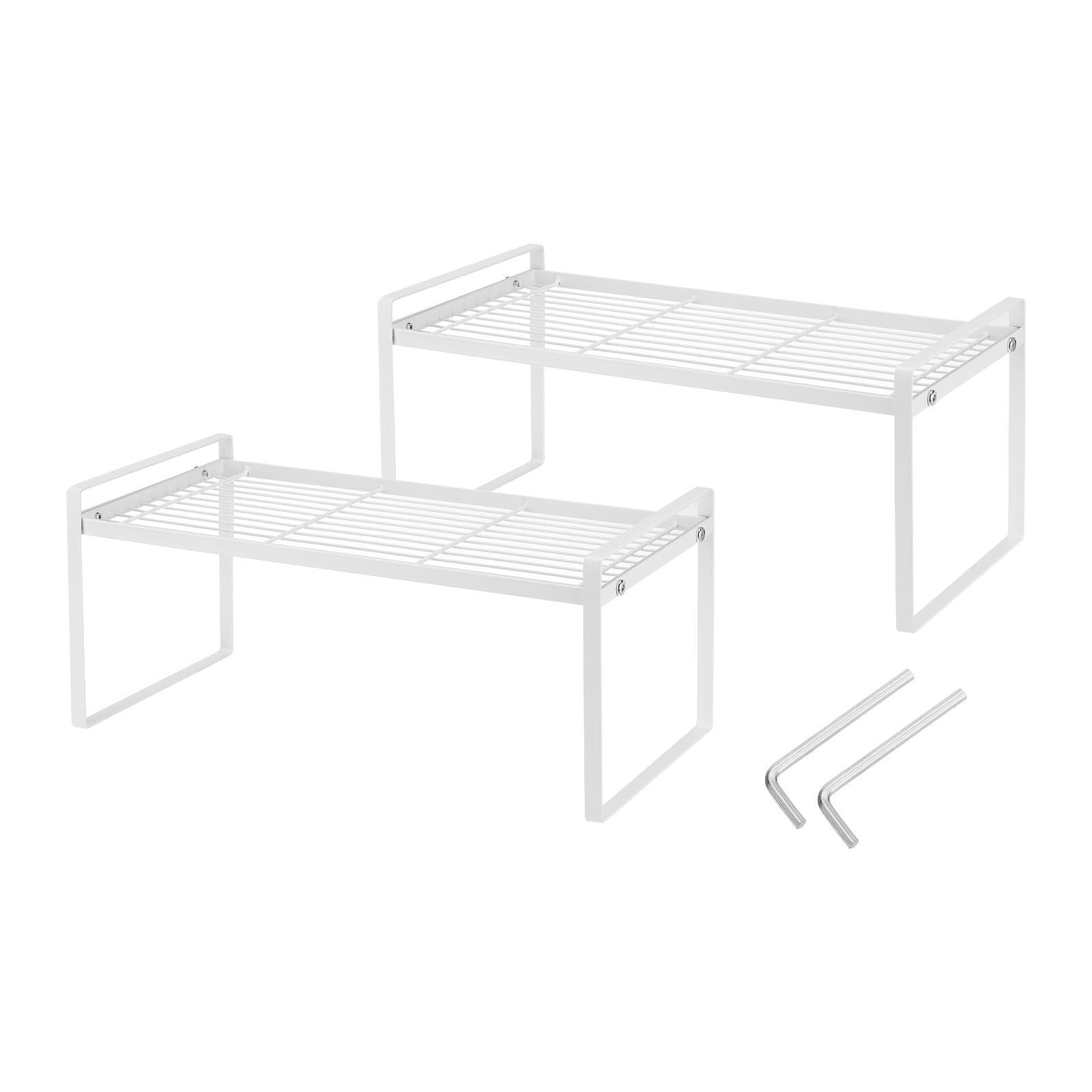 Patikil Stackable Cabinet Shelves, 2 Pack Counter Organizer Rack for Pantry, Bedroom, Office - L16.5in W8.3in H7in, White