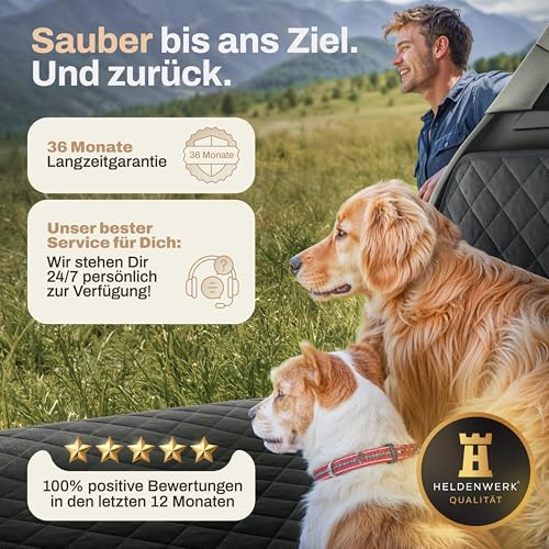 HELDENWERK Kofferraumschutz Hund gesteppt mit Seiten- und Ladekantenschutz I Hundedecke Auto Kofferraum Wasserdicht & Kratzfest I Universal Kofferraum Schutzmatte für Hunde