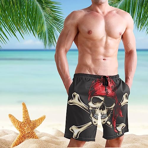 Eionryn Men's Swim Trunks Pirate Skull Crew Beach Shorts Quick Dry Swim Board Shorts with Pockets S3