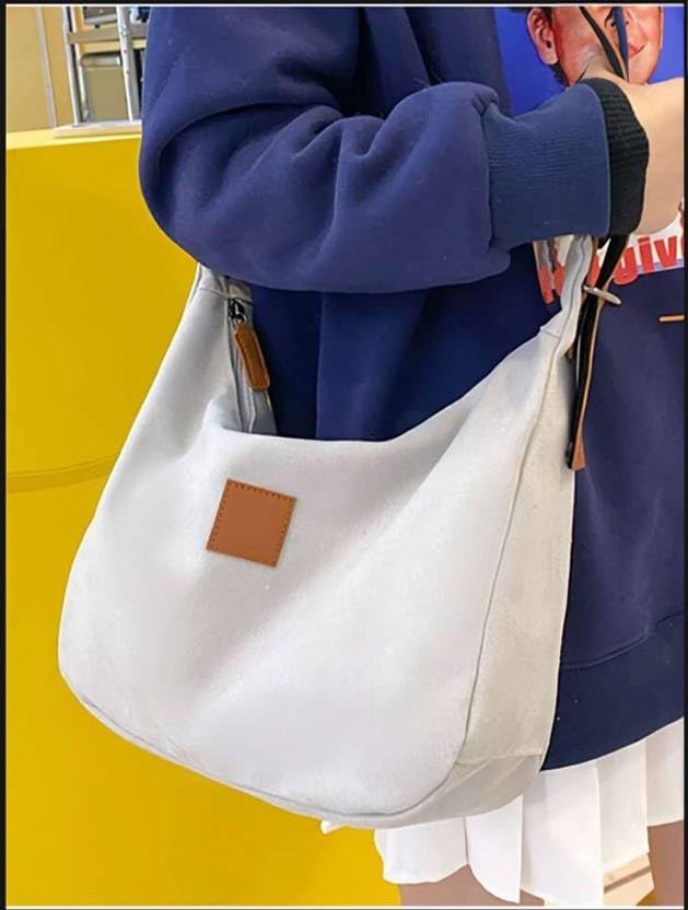 Image of Stylish Canvas Tote Bags Shoulder Bag for Women |Hobo Handbag with Adjustable Strap | Trendy Daily Use Collage Purse for Girls & Ladies-White
