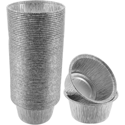 50 moldes redondos de aluminio para hornear, mini moldes para tartas de huevo, bandeja para hornear pasteles, bandeja para hornear (50 unidades, plateados, 8 cm)