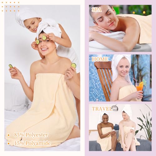 Image of Tigeen 4 Pcs Spa Wrap Towel Wrap for Women,Beige,M